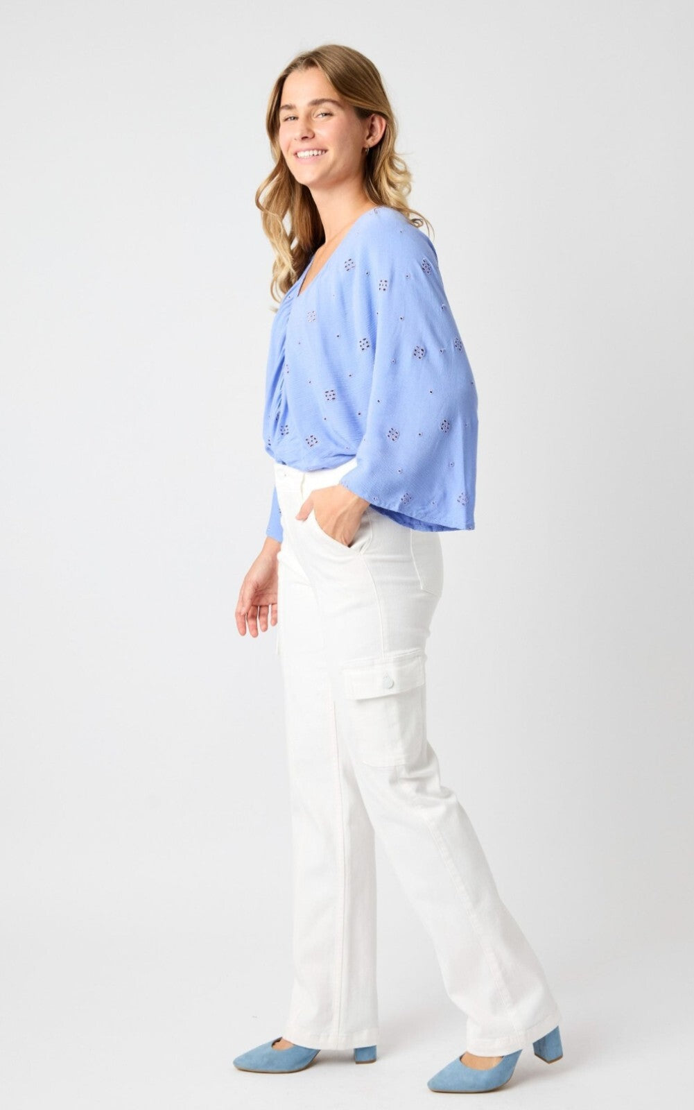Judy Blue High Waist White Cargo Straight Jeans