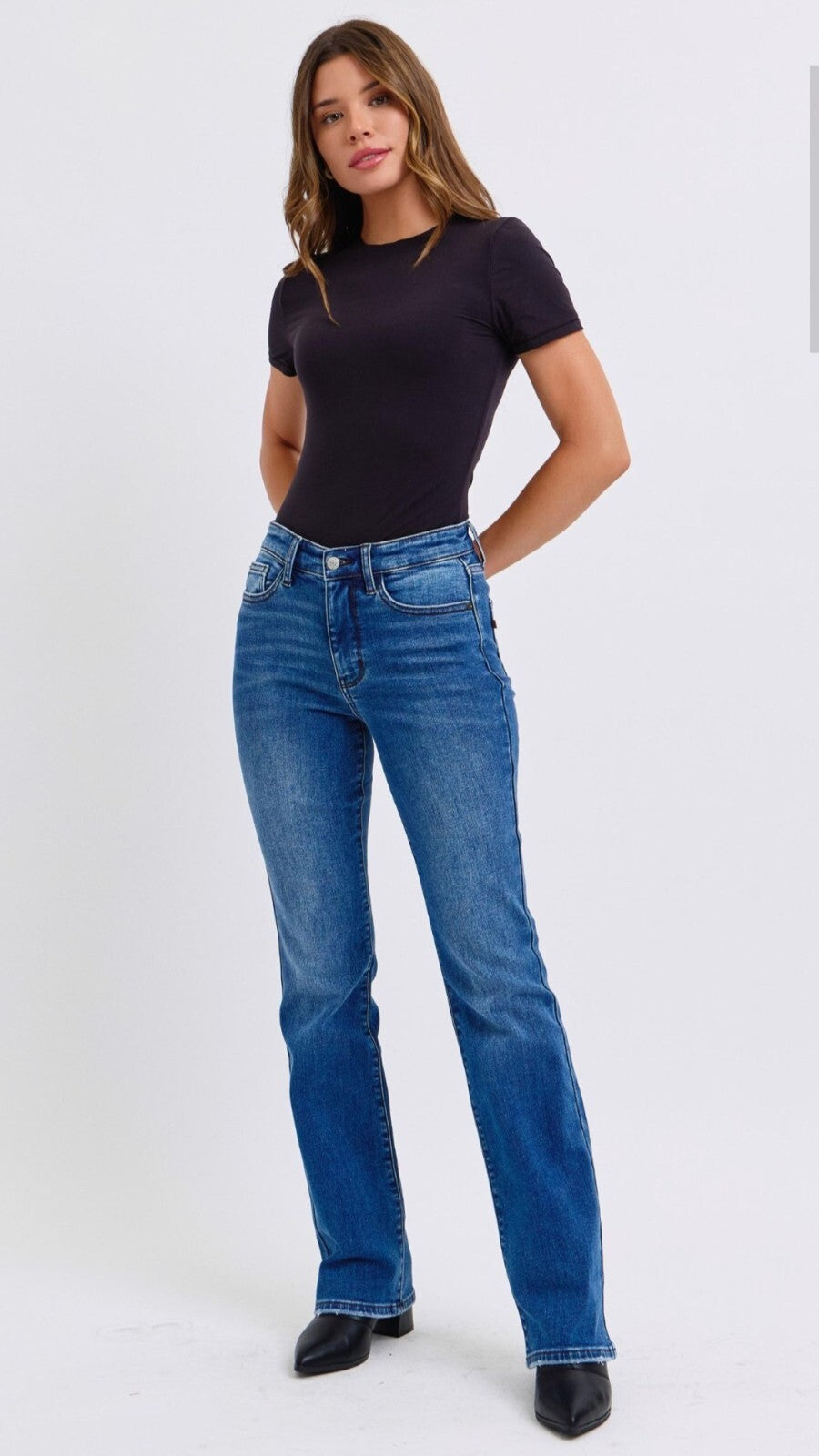 Judy Blue Mid-Rise Non-Distressed Thermal Bootcut Jeans