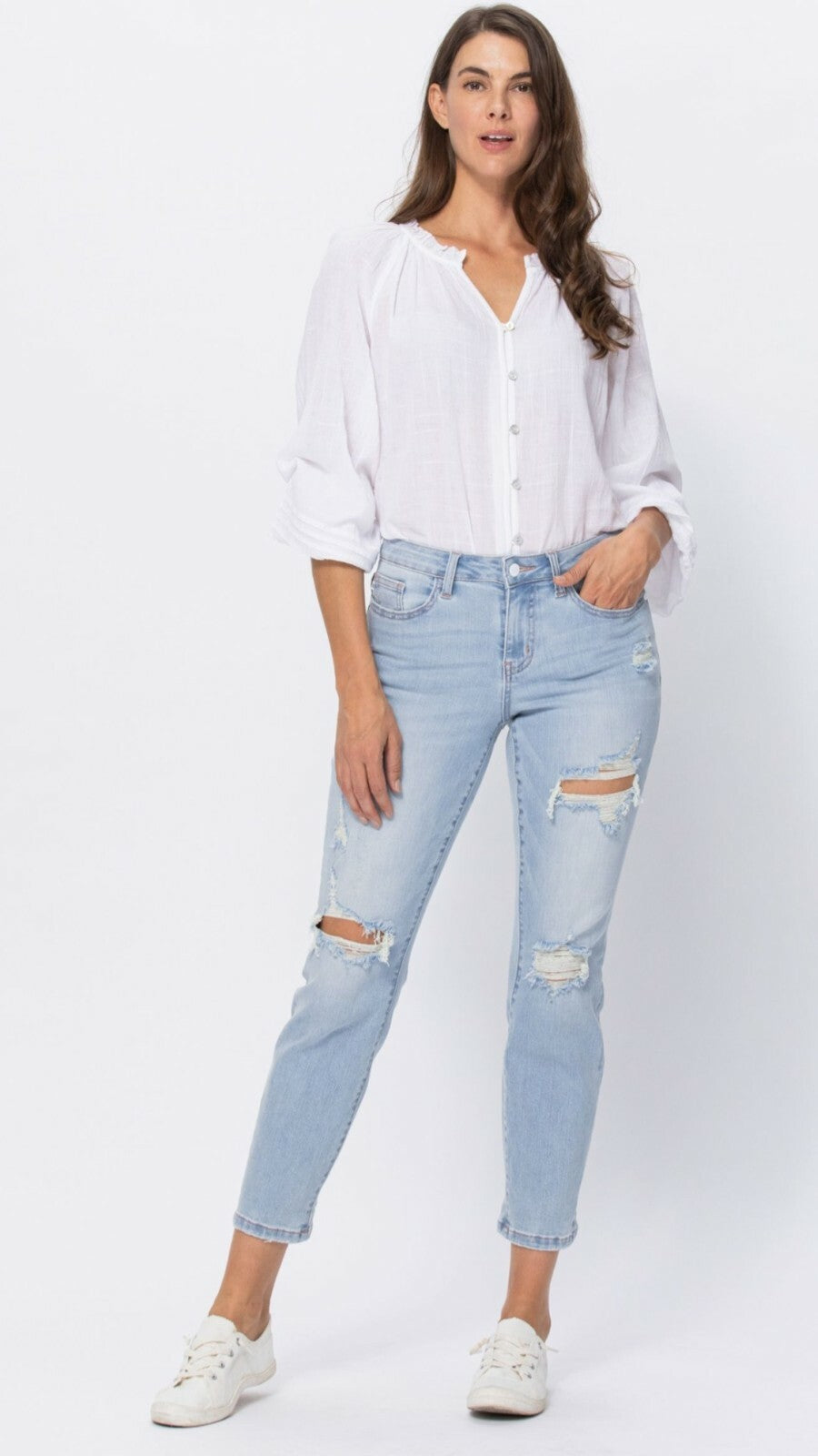 Judy Blue Super Light Destroyed Boyfriend Jeans