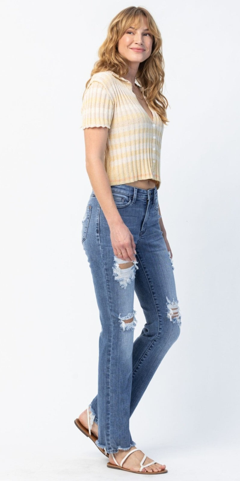 Judy Blue Mid-Rise Destroy  W/ Straight Fit Jeans