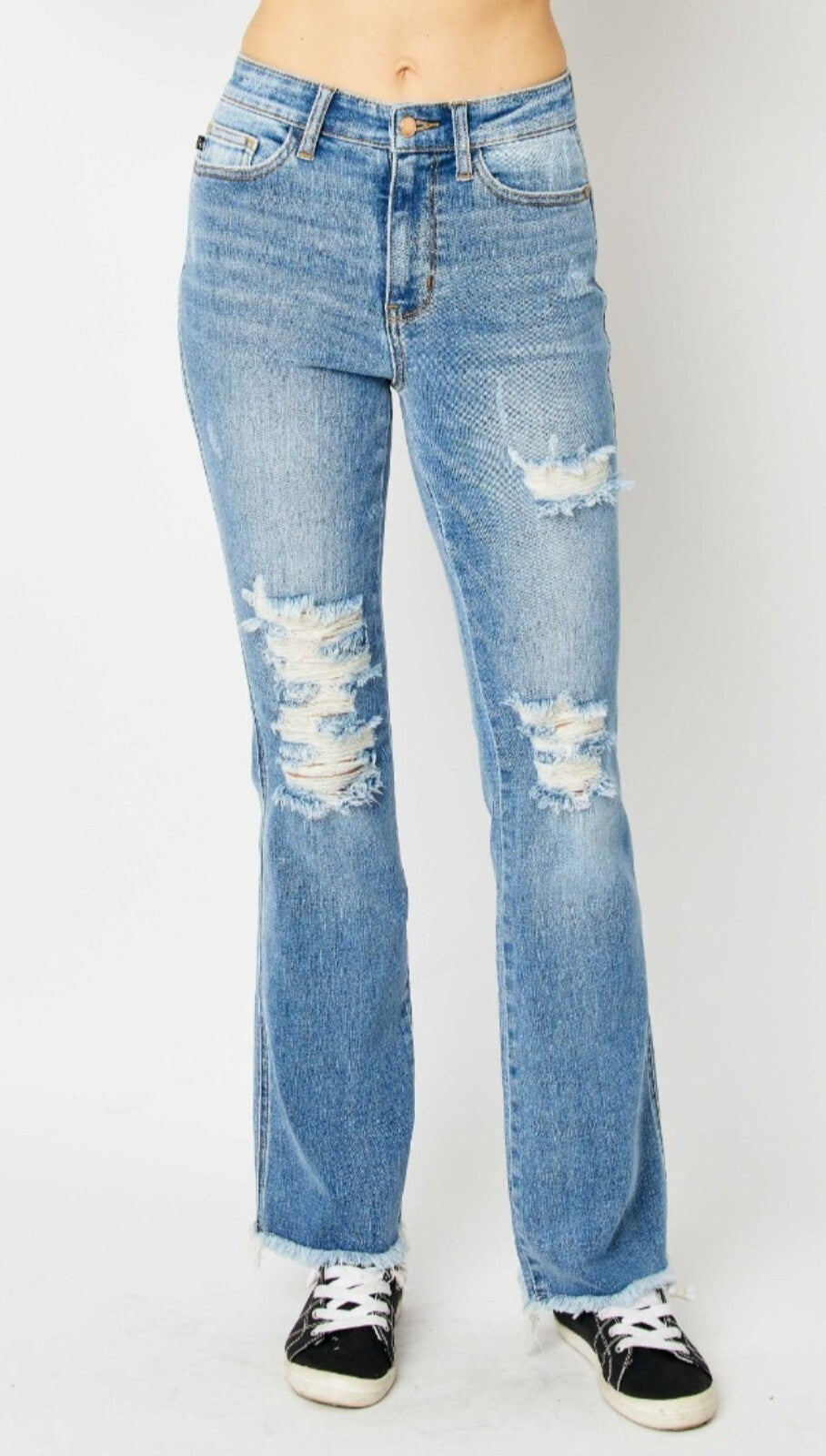 Judy Blue High-Rise Destroy Fray Hem Bootcut Jeans