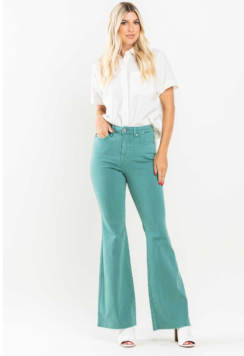 Judy Blue Topaz Dyed High Waist  W/ Tummy Control Flare Jeans