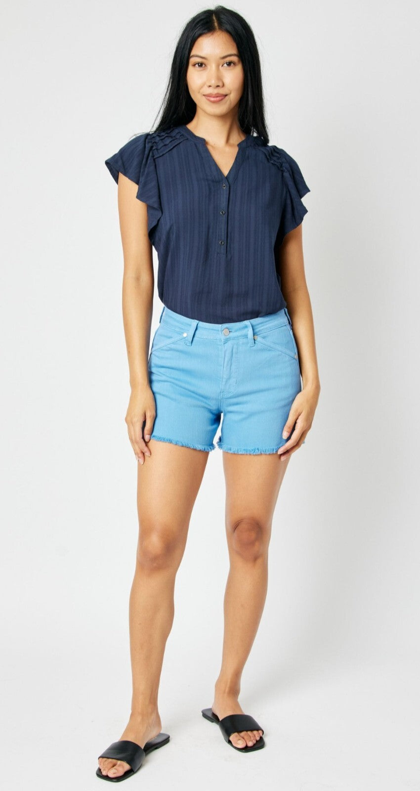 Judy Blue Mid-Rise Sky Blue Cut Off Shorts