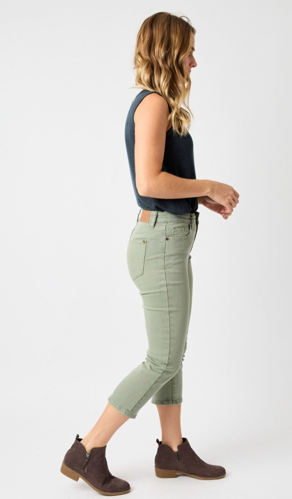 Judy Blue Mid Rise Sage Green Skinny  Capri