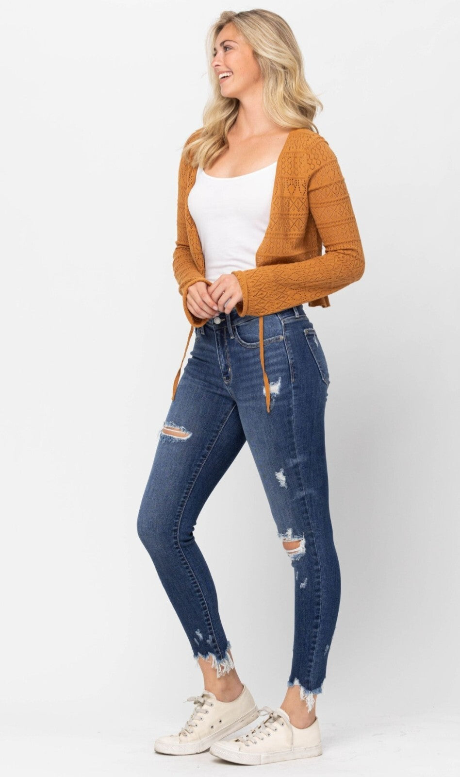 Judy Blue Mid-Rise Raw Hew Destroyed Skinny Jeans