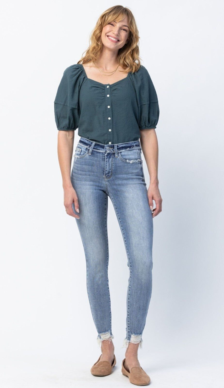 Judy Blue Mid-Rise With a Waistband Detail Skinny Jeans