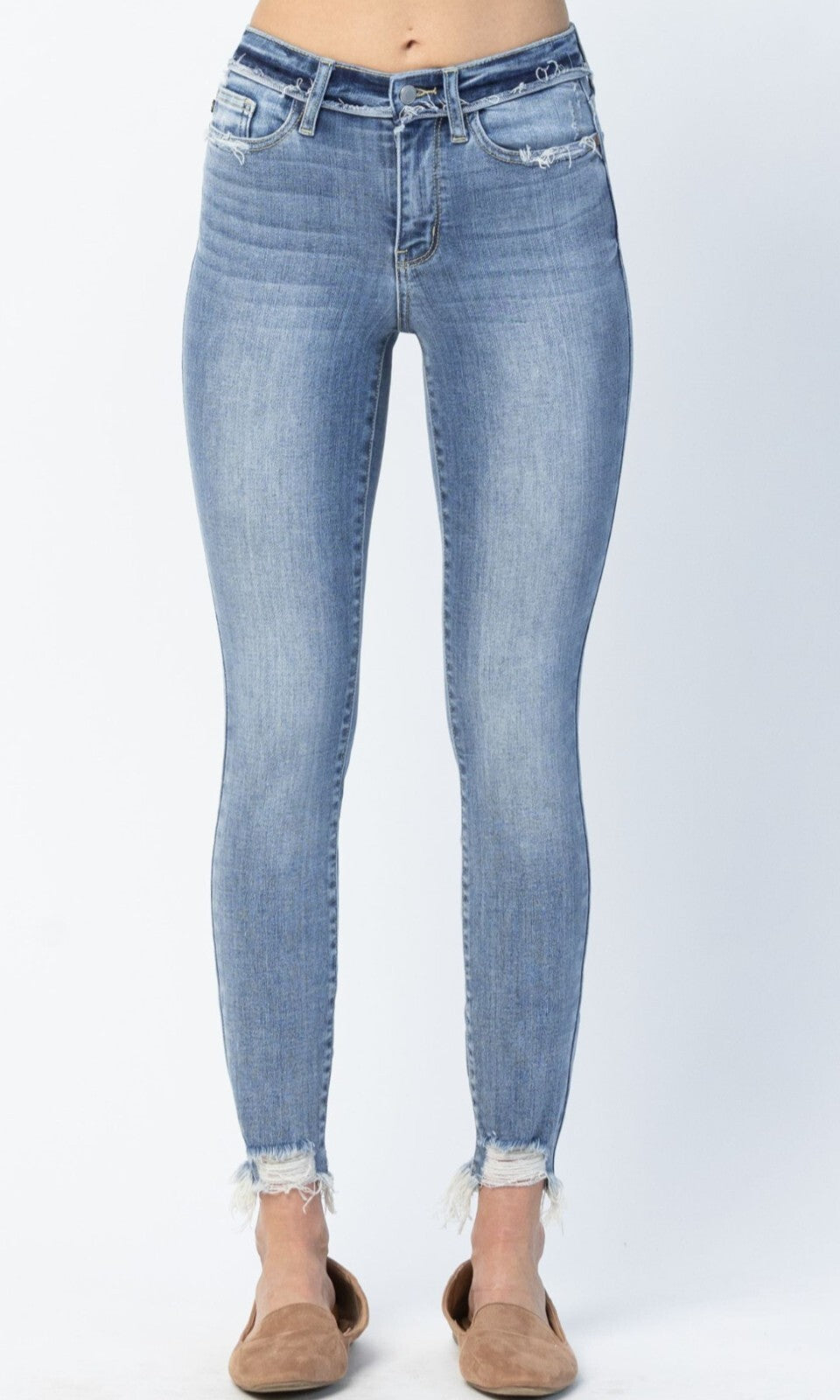 Judy Blue Mid-Rise With a Waistband Detail Skinny Jeans