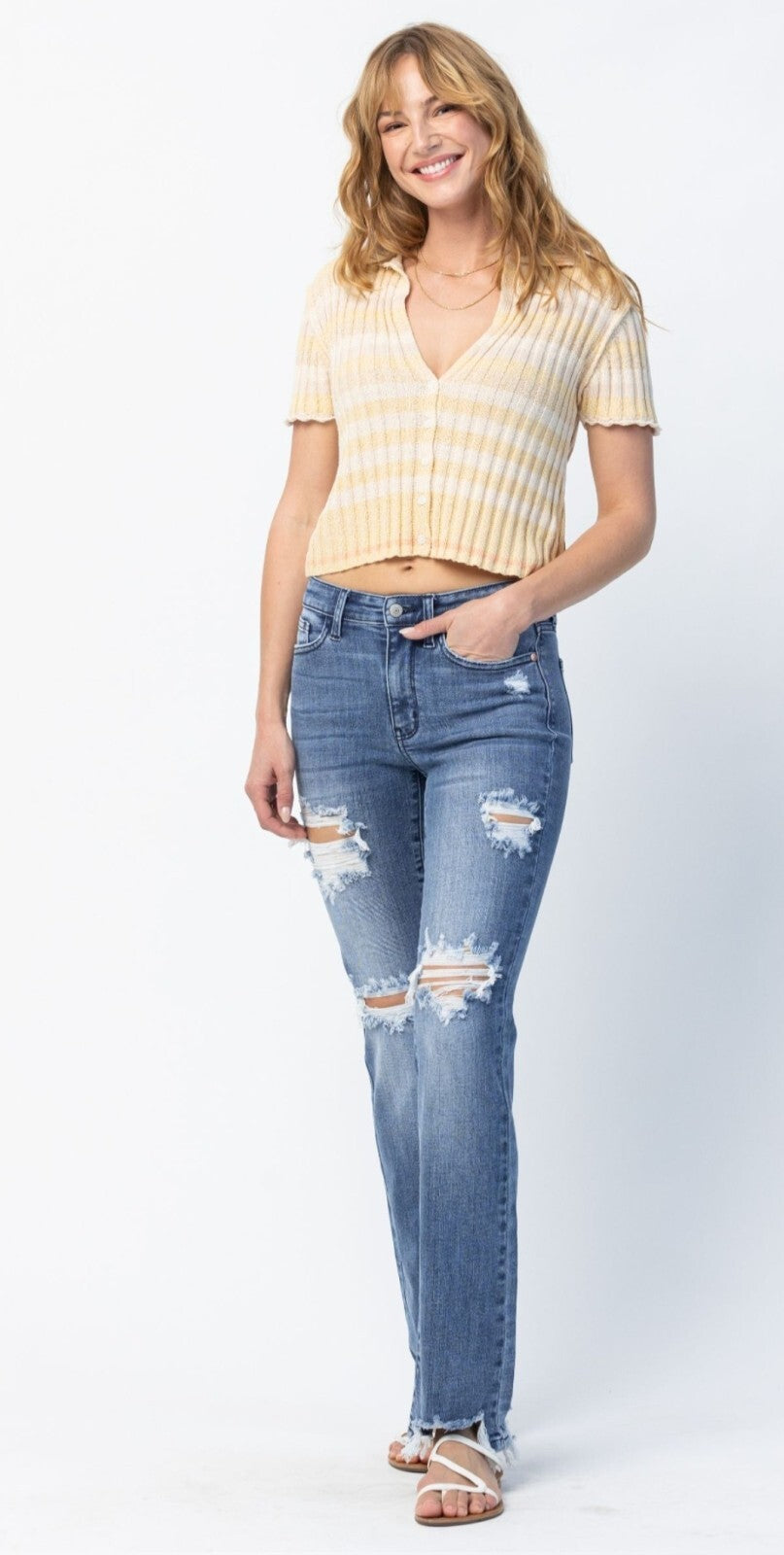 Judy Blue Mid-Rise Destroy  W/ Straight Fit Jeans