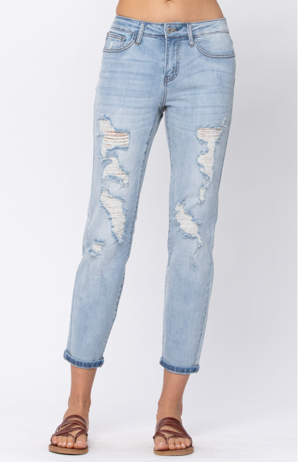 Judy Blue Destroyed Mid-Rise Boyfriend Jeans