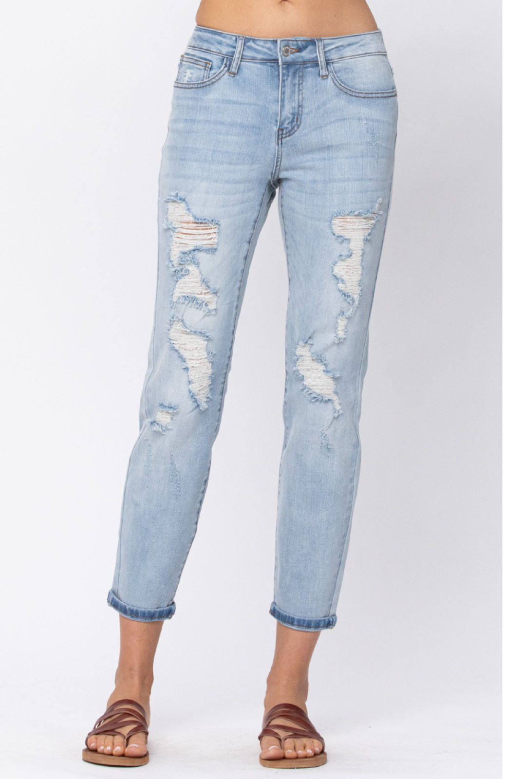 Judy Blue Destroyed Mid-Rise Boyfriend Jeans