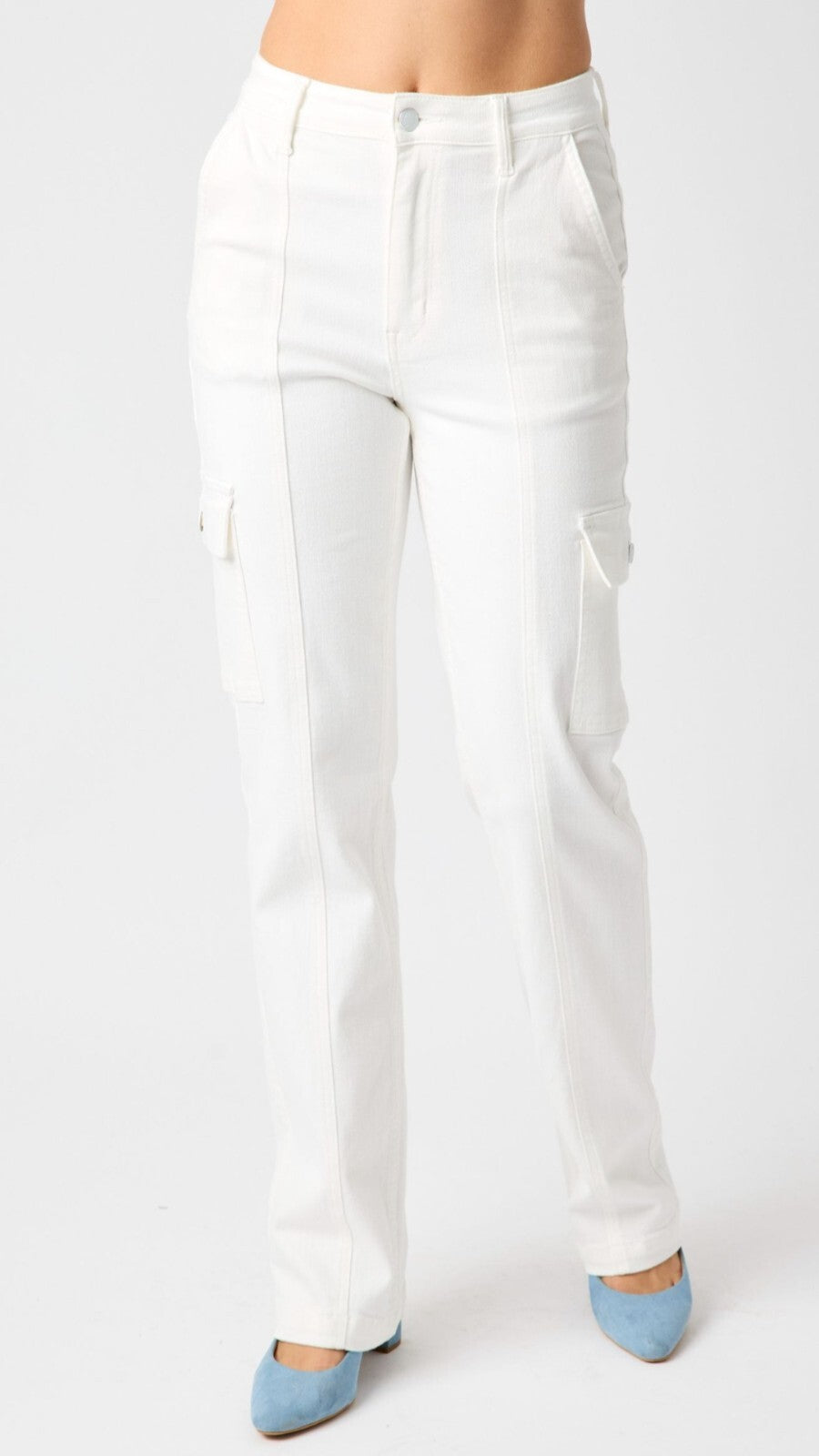 Judy Blue High Waist White Cargo Straight Jeans