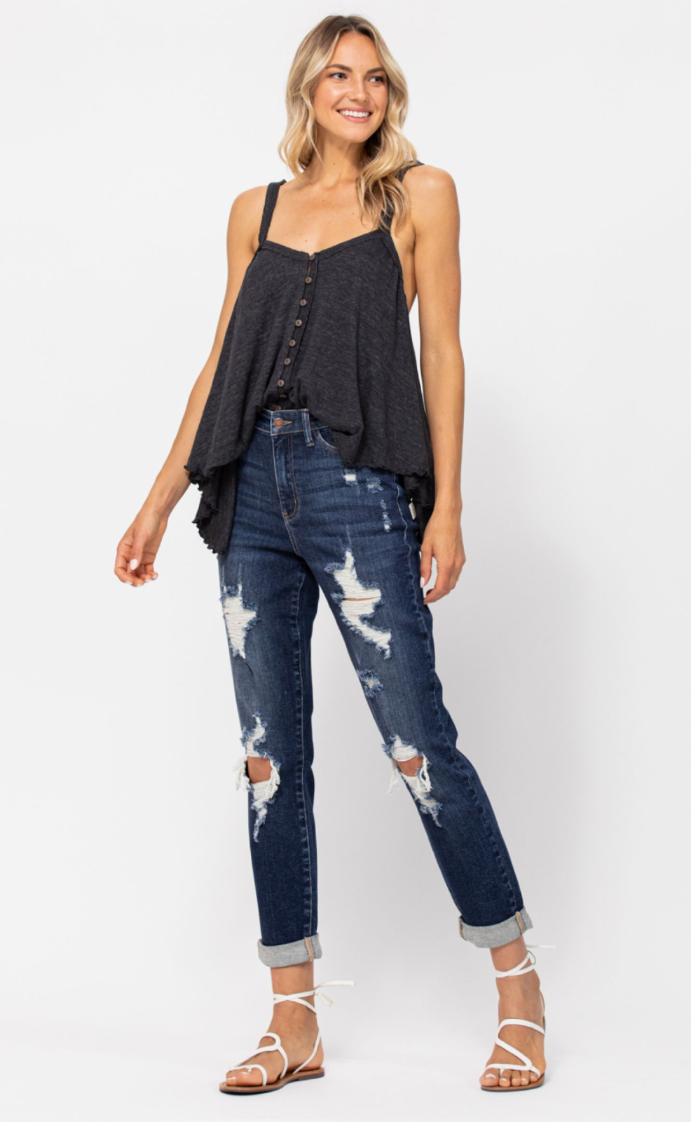 Judy Blue High Waist Boyfriend Destroyed Cuffed Jeans