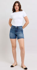 Judy Blue Mid-Rise W/ Tummy Control Mid Length  Shorts