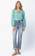 Judy Blue High-Waist Double Cuff  Boyfriend Jeans