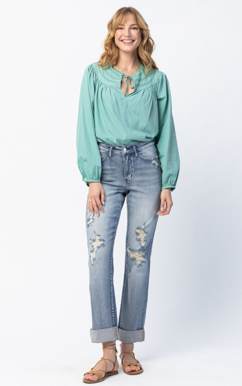Judy Blue High-Waist Double Cuff  Boyfriend Jeans