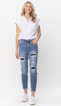 Judy Blue Mid-Rise Patched Relaxed Jeans
