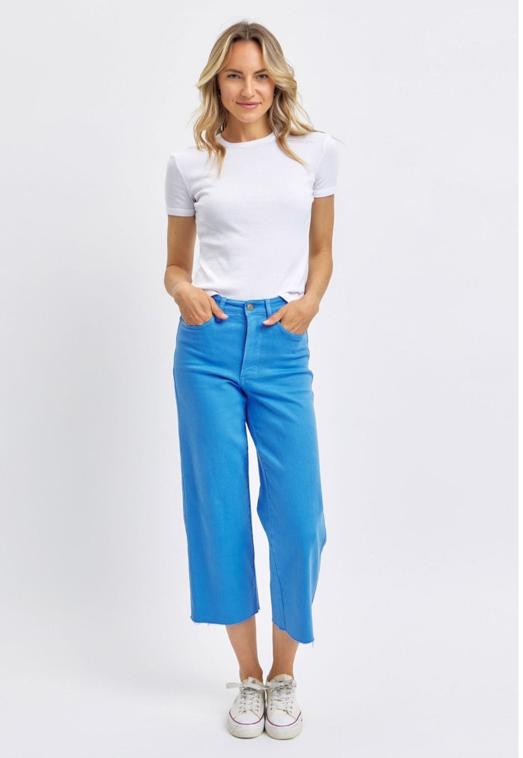 Judy Blue High-Rise W/Tummy Control Sky Blue Wide Leg Crop Jeans