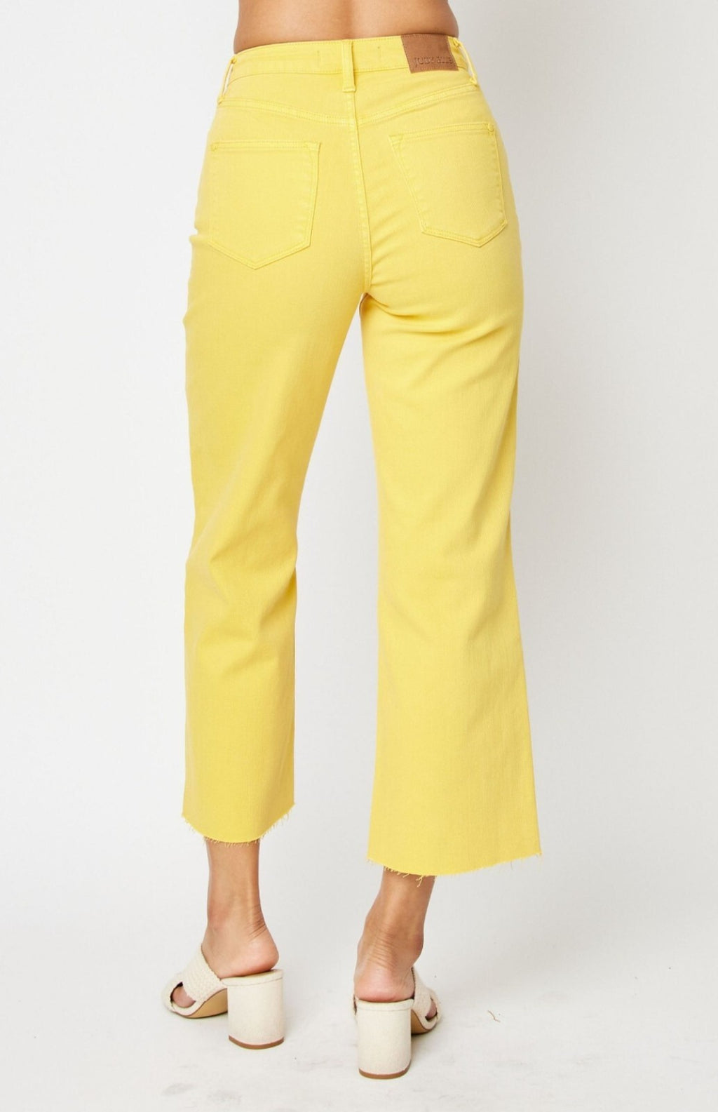 Judy Blue High-Rise Yellow W/Braided WaistBand Wide Leg Crop Jeans