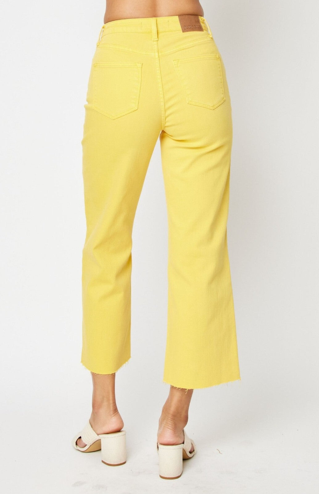 Judy Blue High-Rise Yellow W/Braided WaistBand Wide Leg Crop Jeans