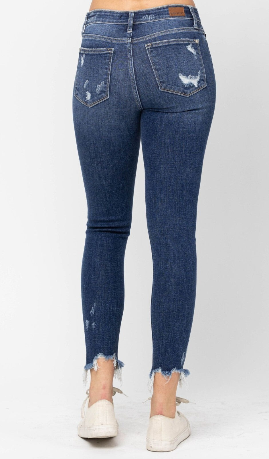 Judy Blue Mid-Rise Raw Hew Destroyed Skinny Jeans