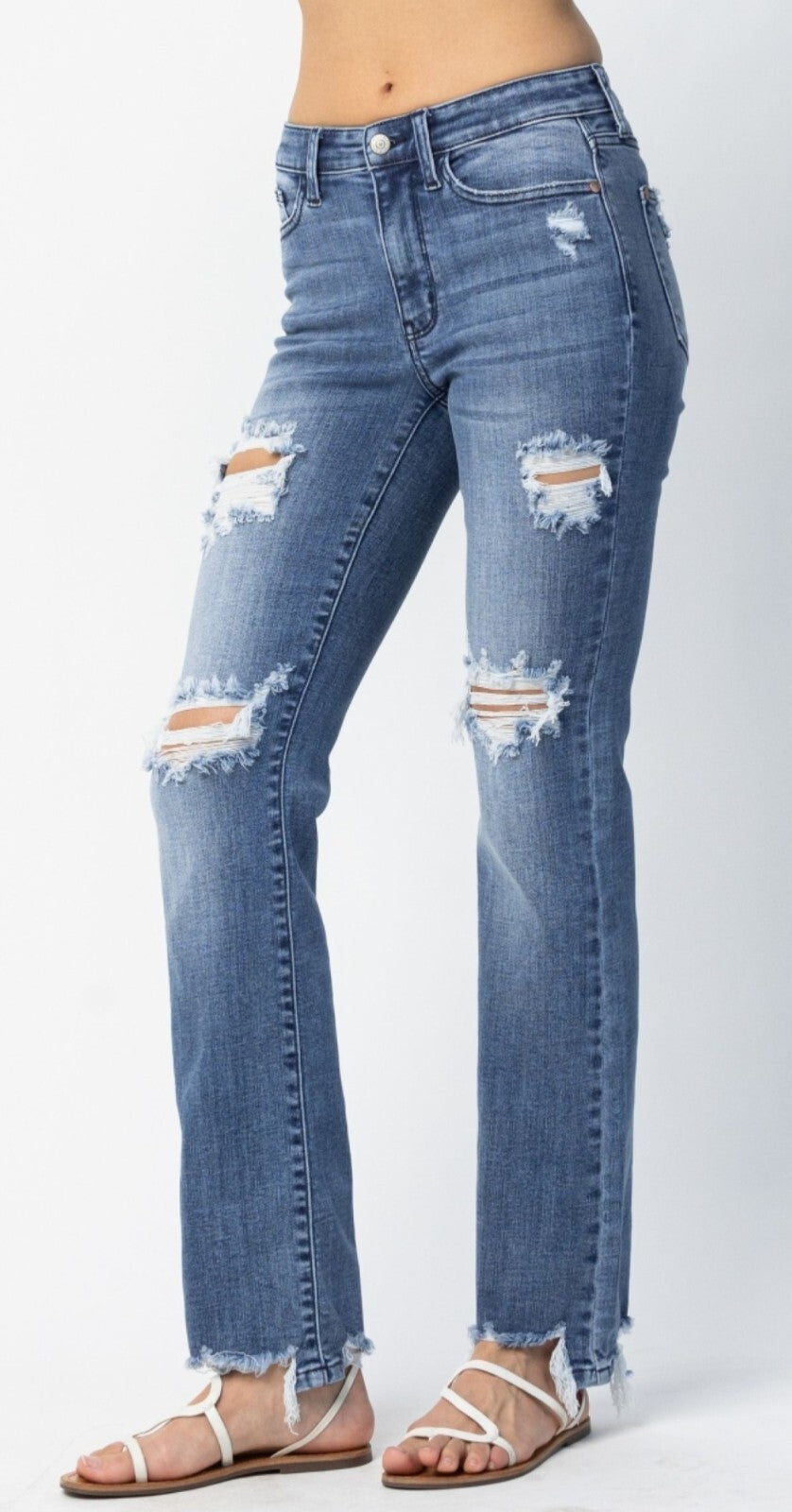 Judy Blue Mid-Rise Destroy  W/ Straight Fit Jeans