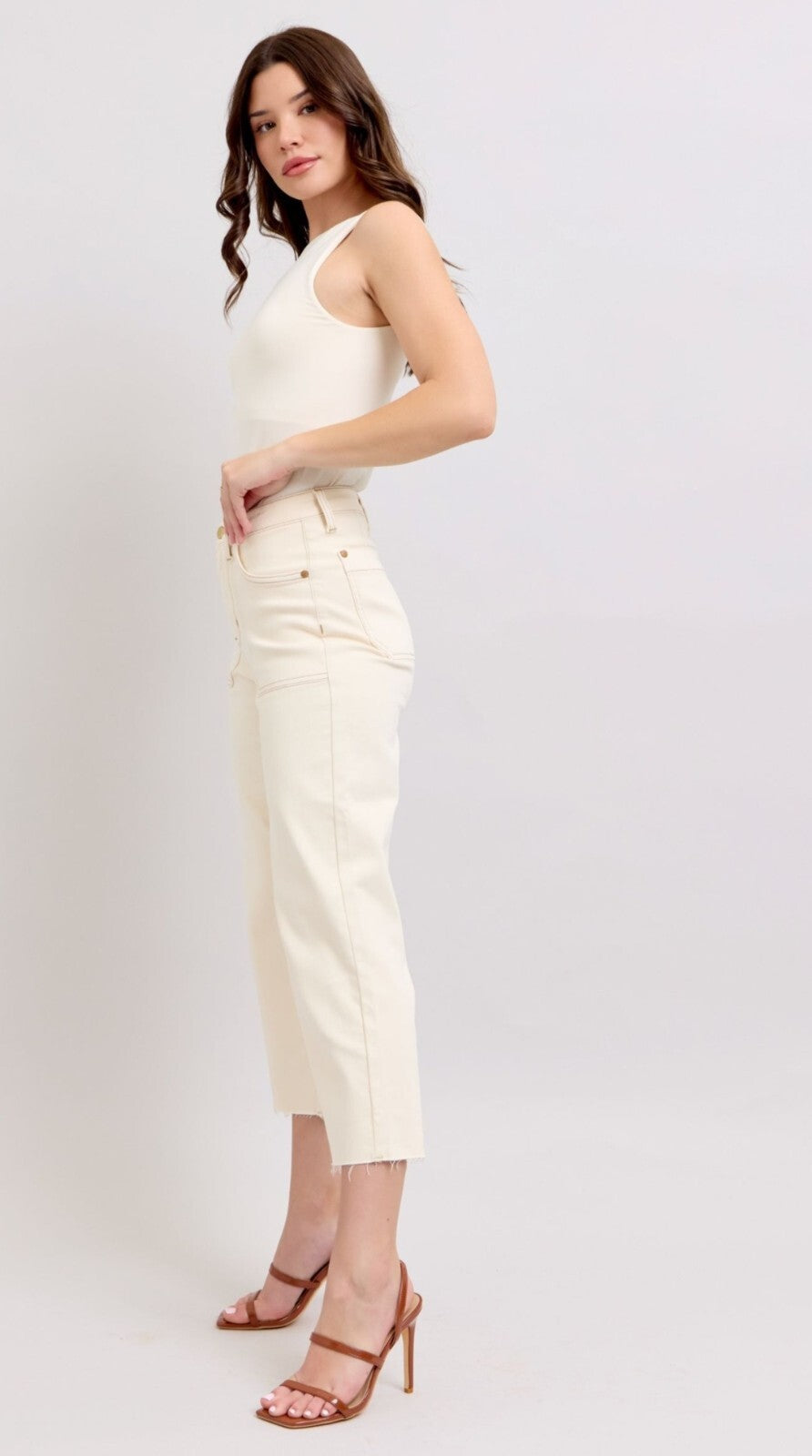 Judy Blue High-Rise Ecru Wide Leg Crop Jeans