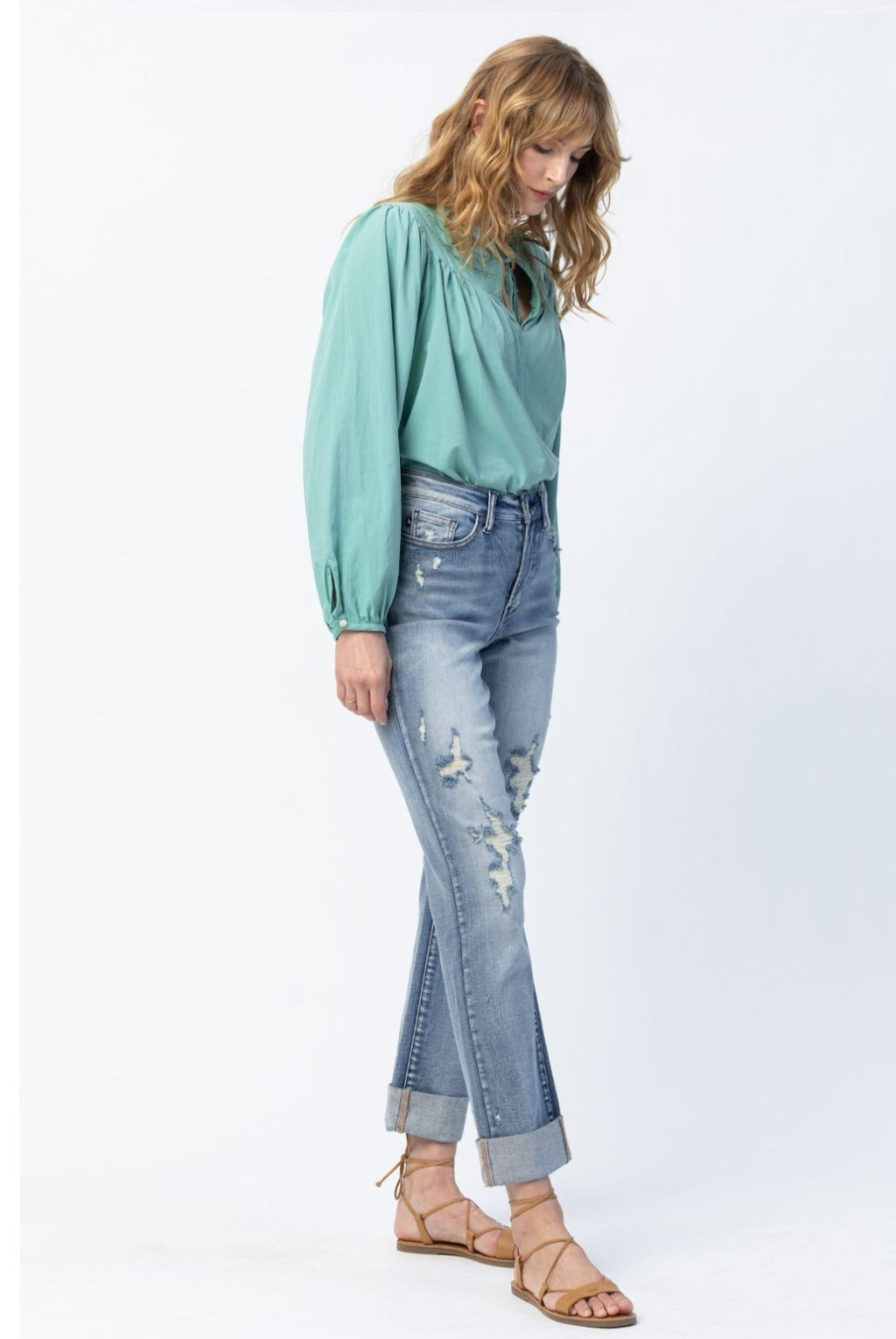 Judy Blue High-Waist Double Cuff  Boyfriend Jeans