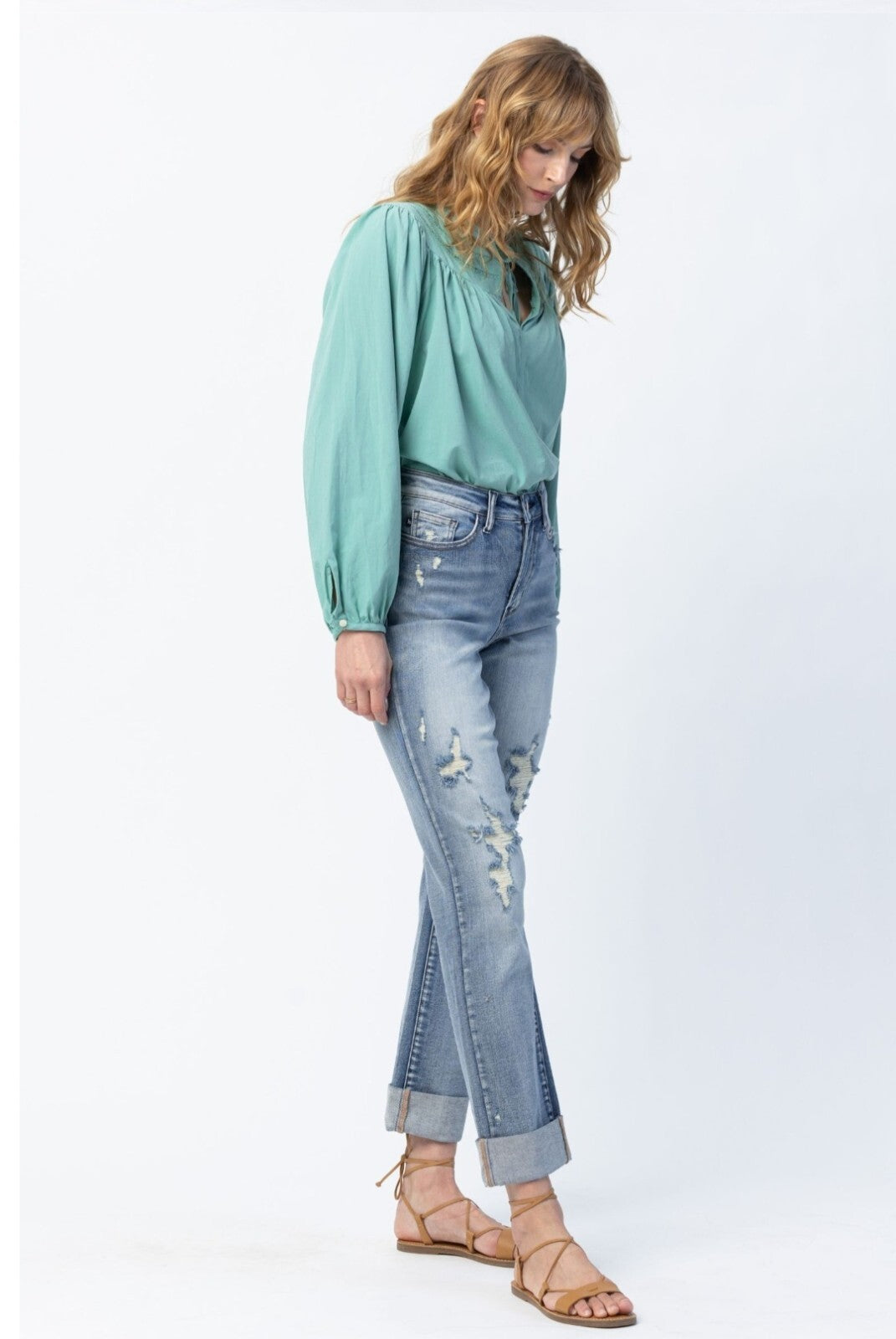 Judy Blue High-Waist Double Cuff  Boyfriend Jeans