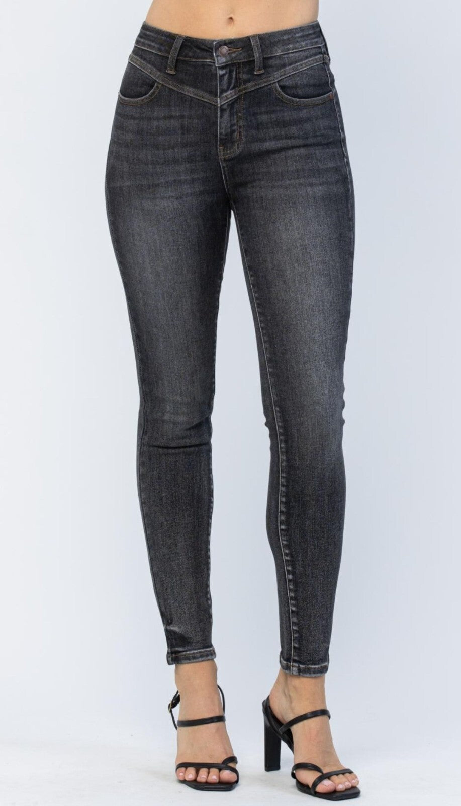 Judy Blue High-Rise Vintage Black Yoke Skinny Jeans