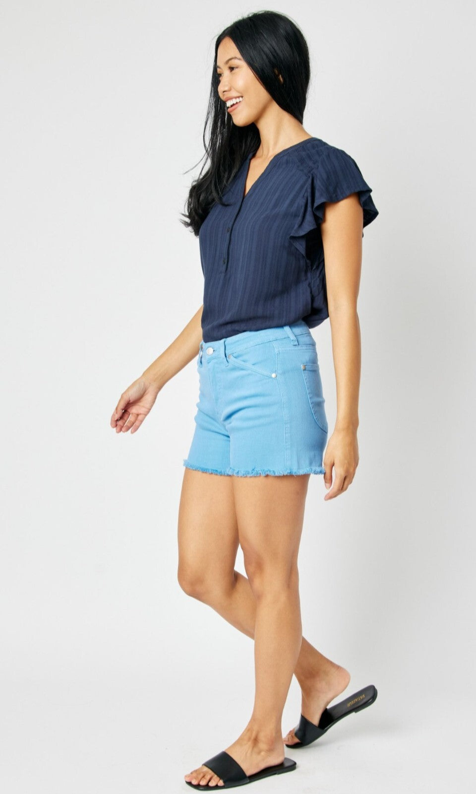 Judy Blue Mid-Rise Sky Blue Cut Off Shorts