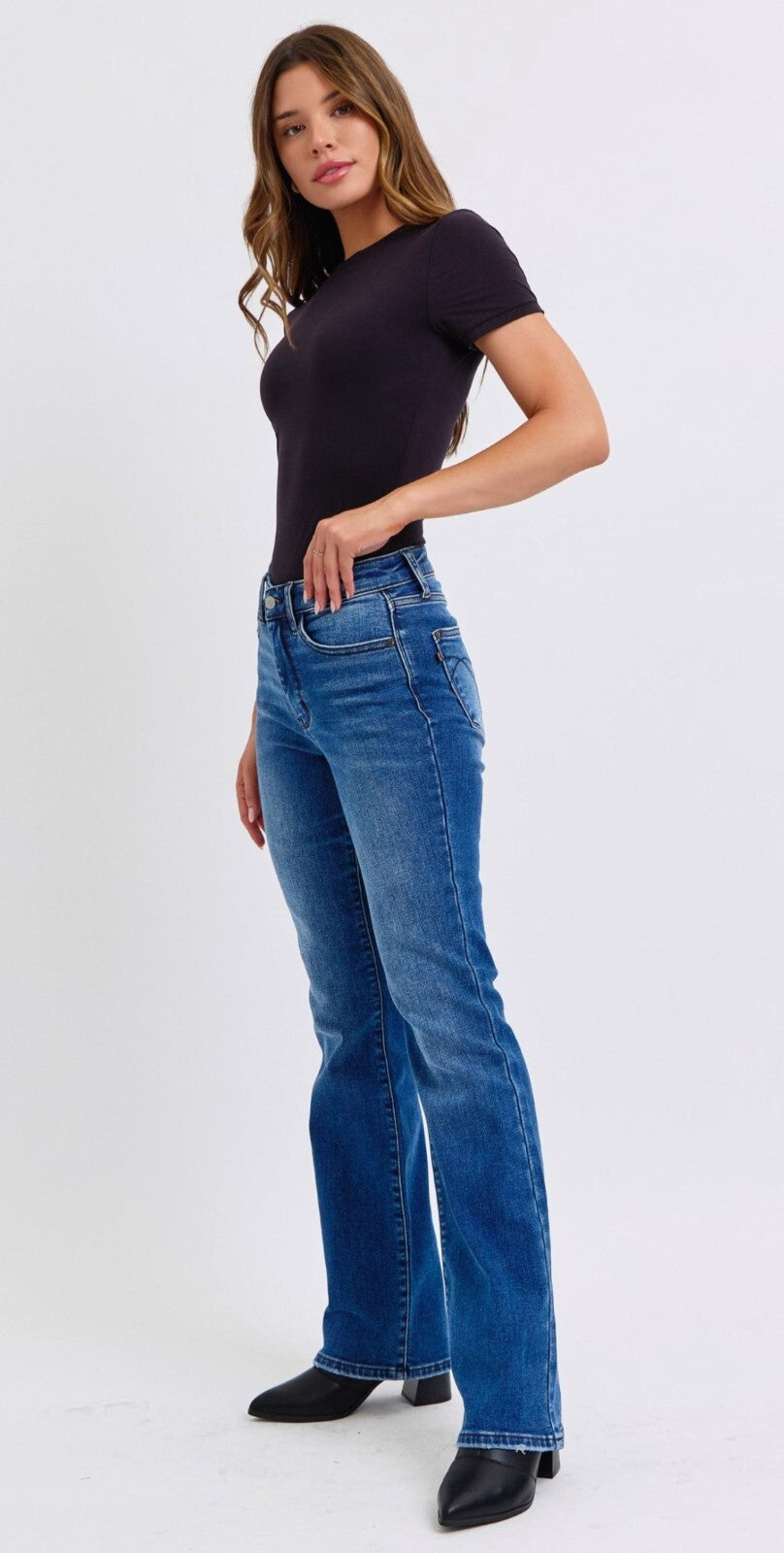 Judy Blue Mid-Rise Non-Distressed Thermal Bootcut Jeans