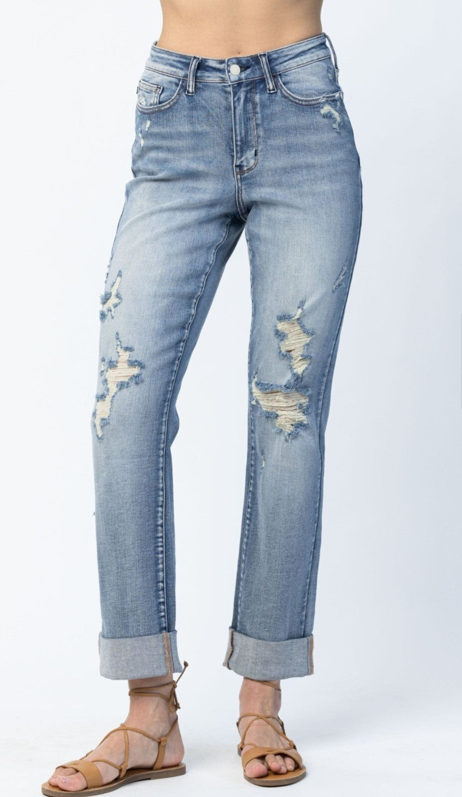 Judy Blue High-Waist Double Cuff  Boyfriend Jeans