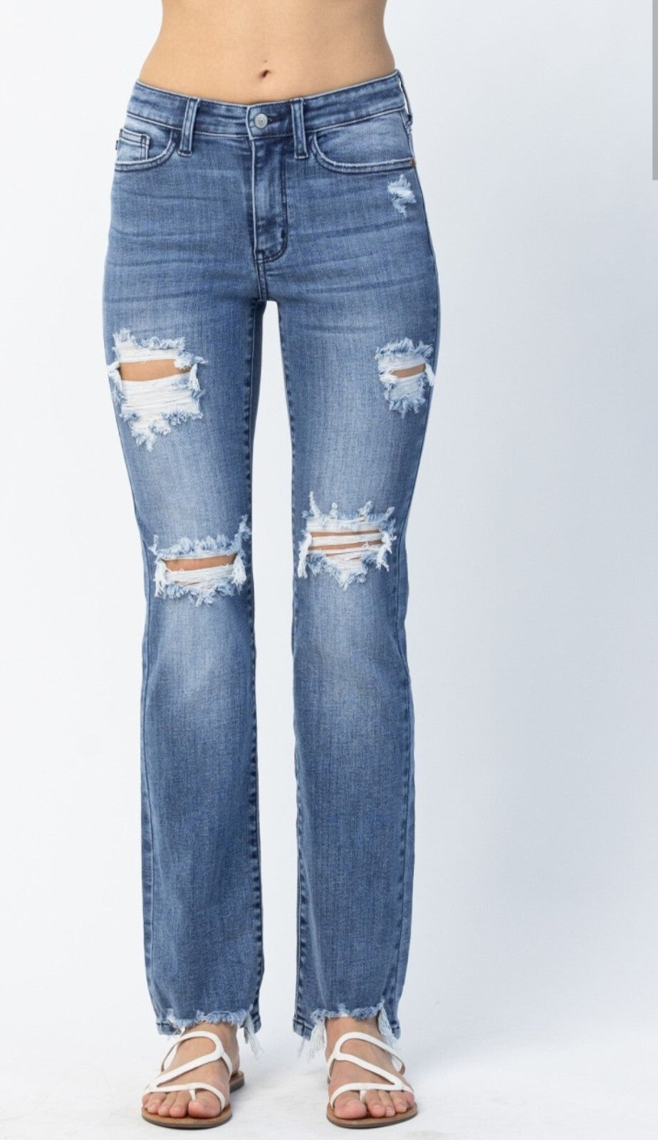 Judy Blue Mid-Rise Destroy  W/ Straight Fit Jeans