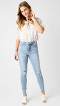 Judy Blue  Mid-Rise Skinny  W/ Tummy Control Destroyed Knee Jeans