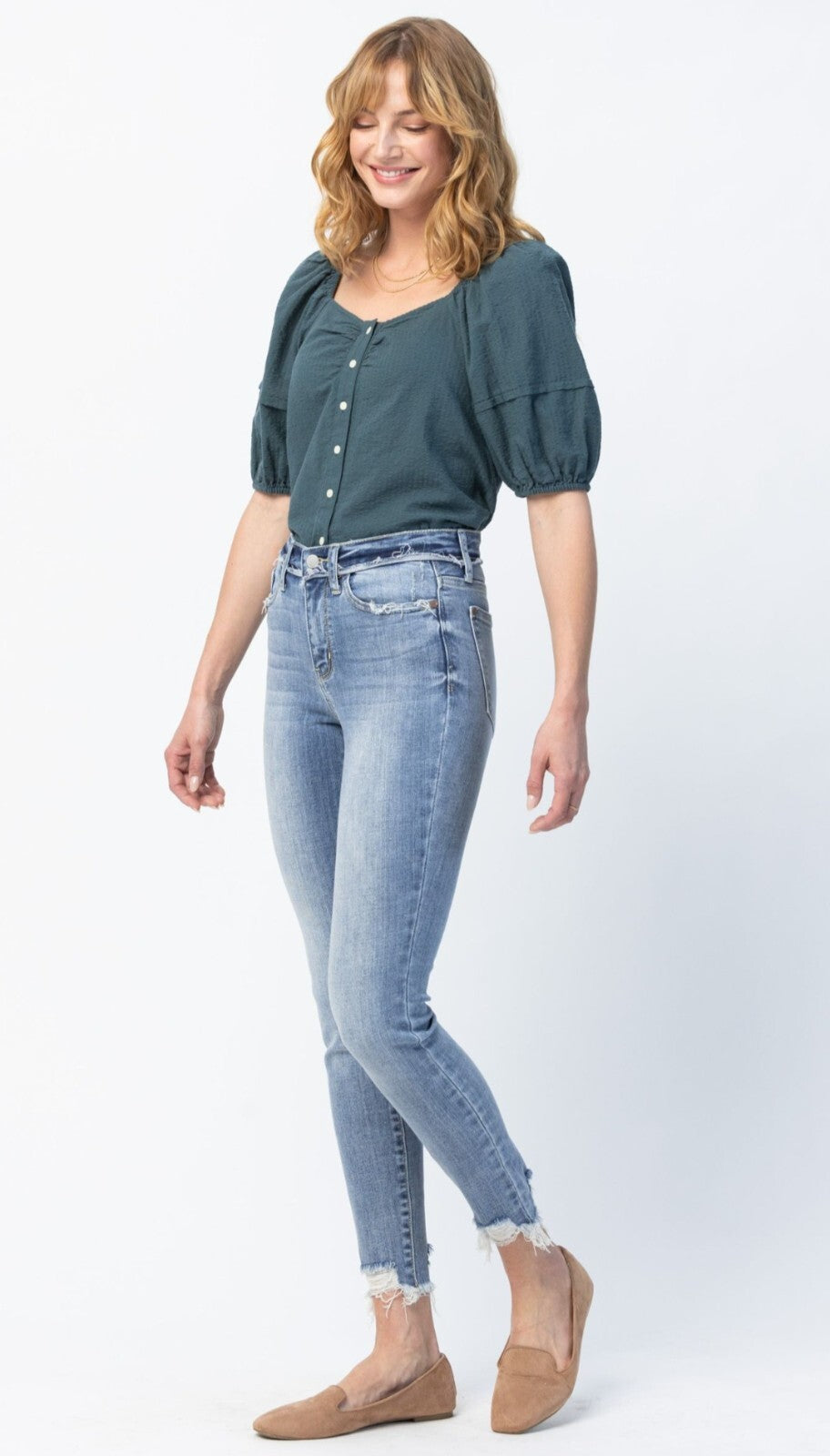 Judy Blue Mid-Rise With a Waistband Detail Skinny Jeans