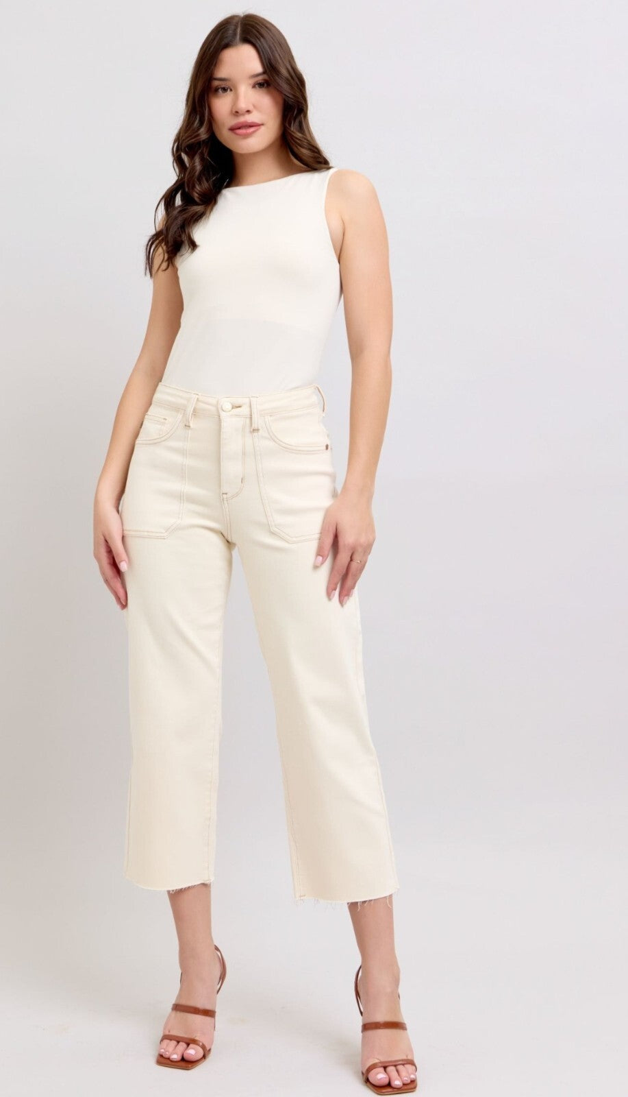 Judy Blue High-Rise Ecru Wide Leg Crop Jeans