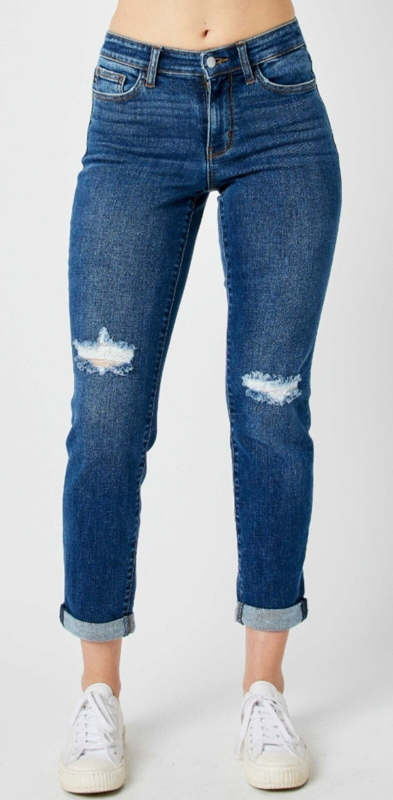 Judy Blue Knee Destroy Cuffed Slim Fit Jeans