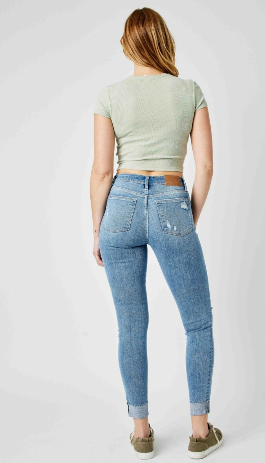 Judy Blue Mid-Rise Distressed Cuff Skinny Jeans