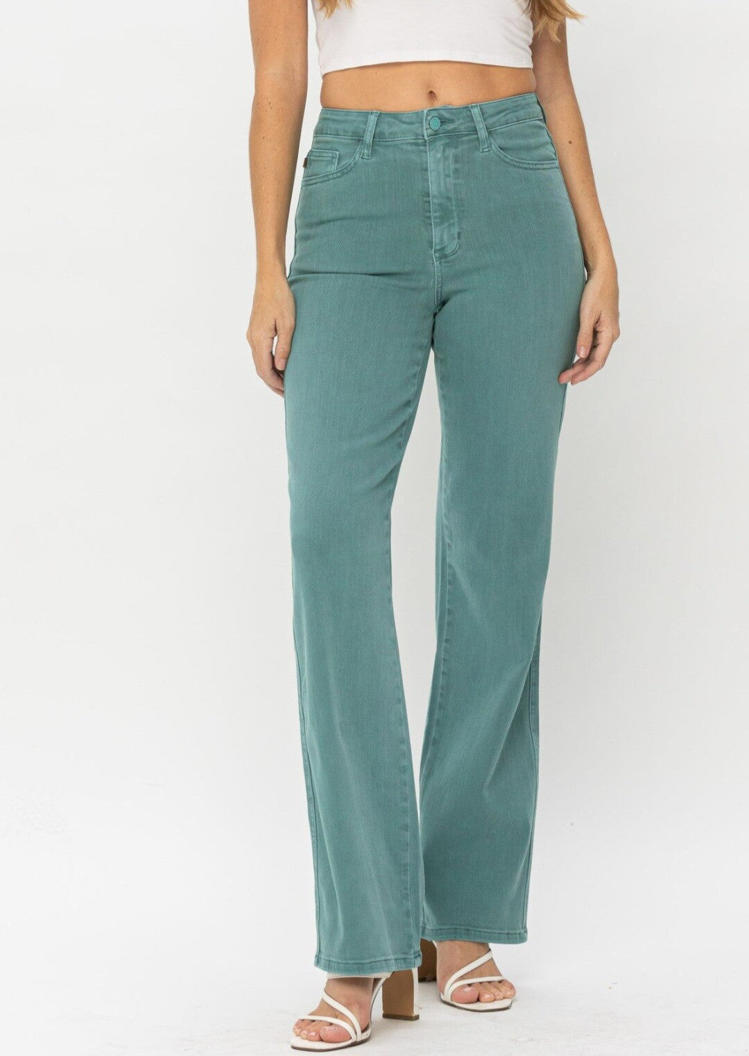 Judy Blue Sea Green High-Rise Straight Fit Jeans