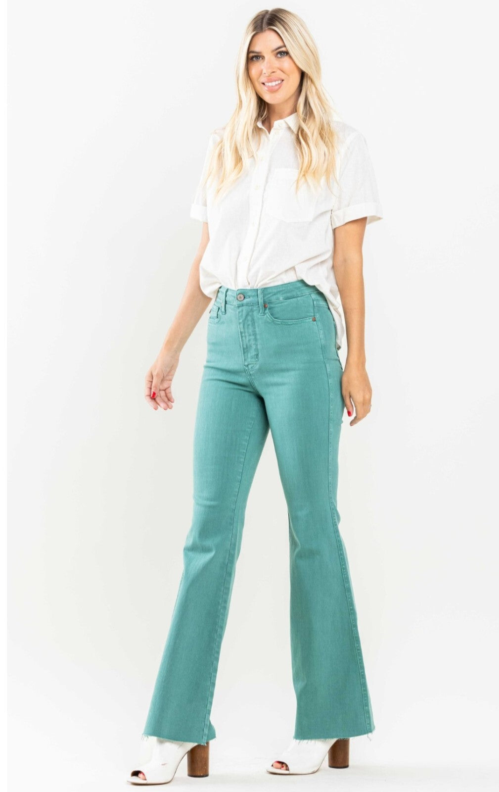 Judy Blue Topaz Dyed High Waist  W/ Tummy Control Flare Jeans