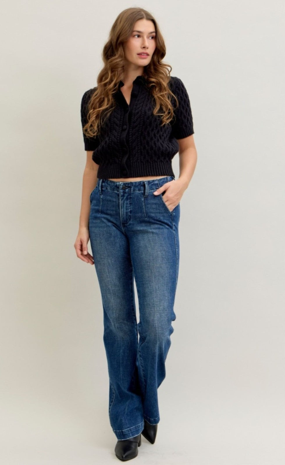 Judy Blue Mid-Rise Trouser Bootcut W/ Tummy Control Jeans