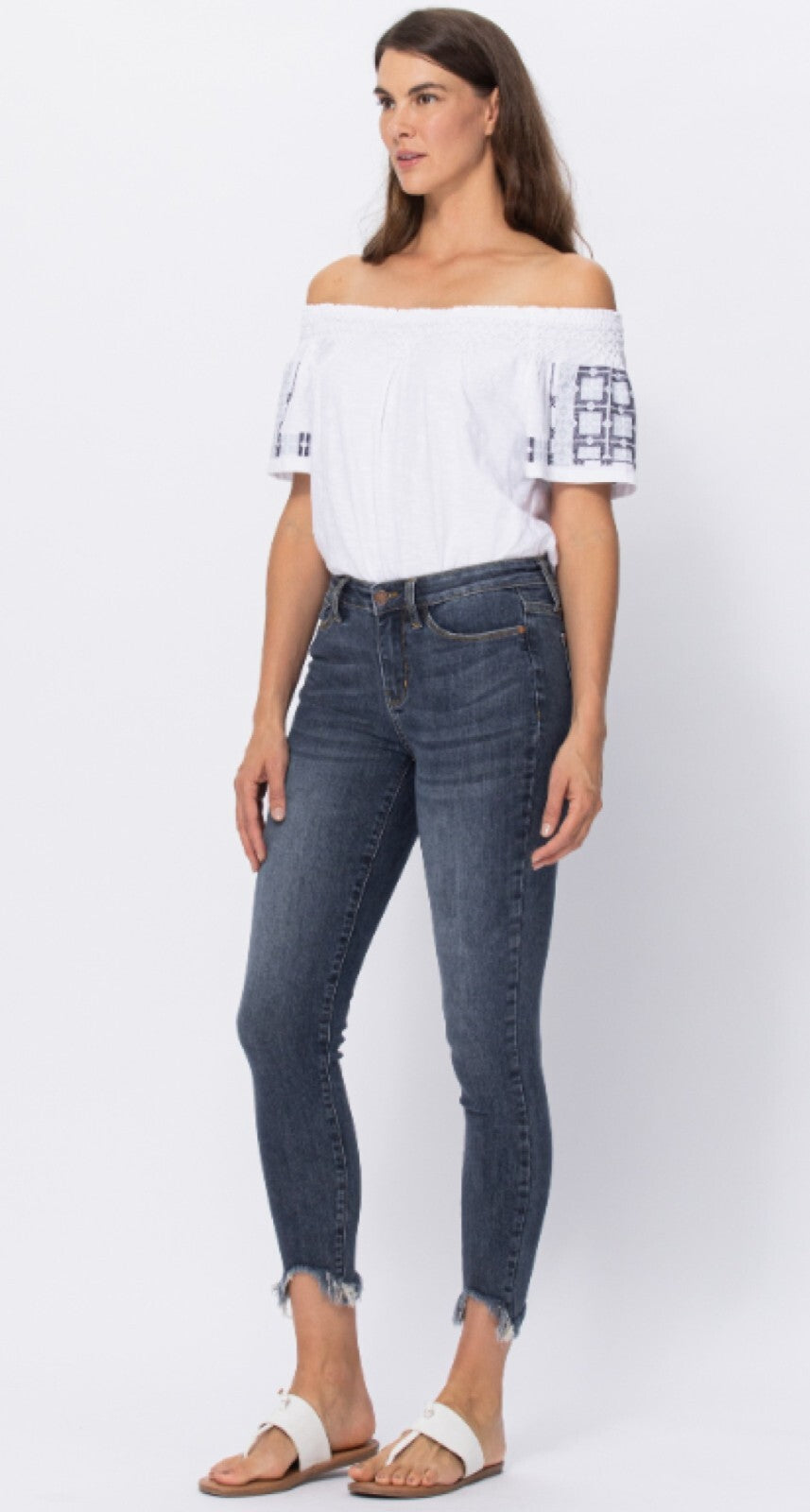 Judy Blue Mid-Rise Shark Bite Hem Skinny Jeans