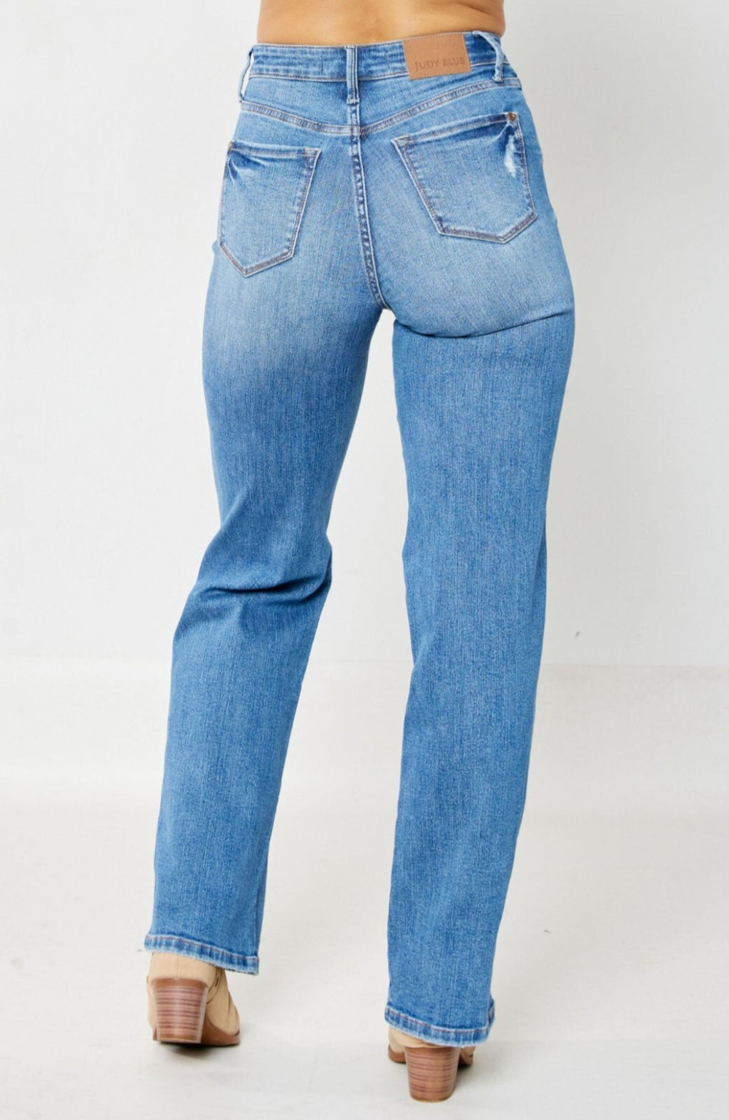 Judy Blue  High-Rise Straight  W/ Tummy Control Destroyed Knee Jeans