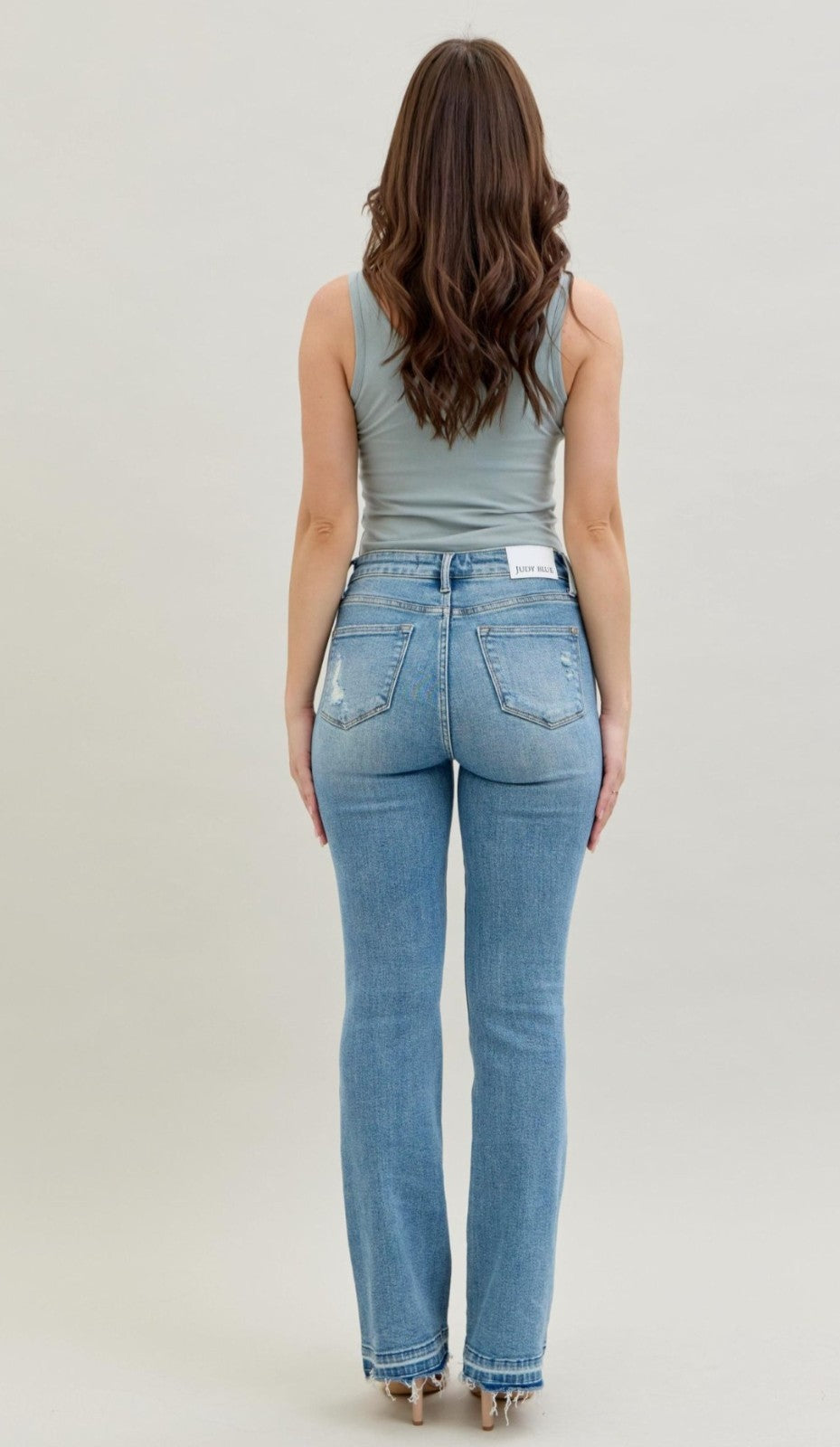 Judy Blue Mid- Rise Destroyed Knee  Release Hem Bootcut Jeans
