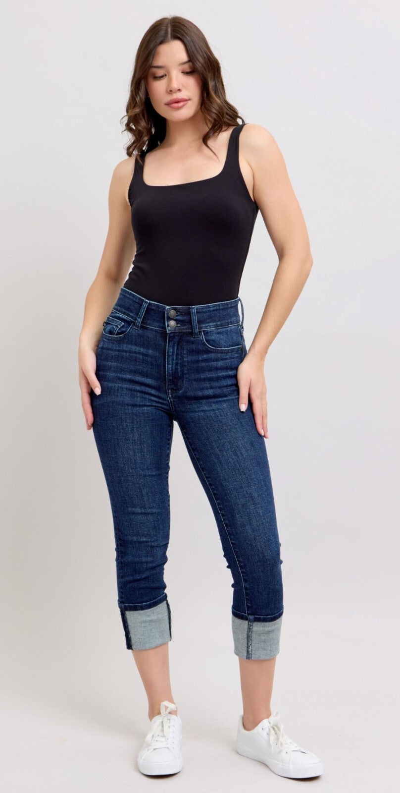 Judy Blue High-Rise Non Distressed Capri W/ Double Button