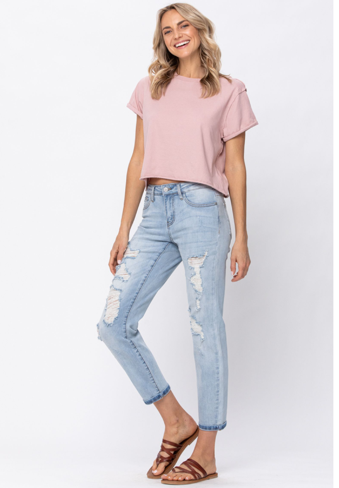 Judy Blue Destroyed Mid-Rise Boyfriend Jeans