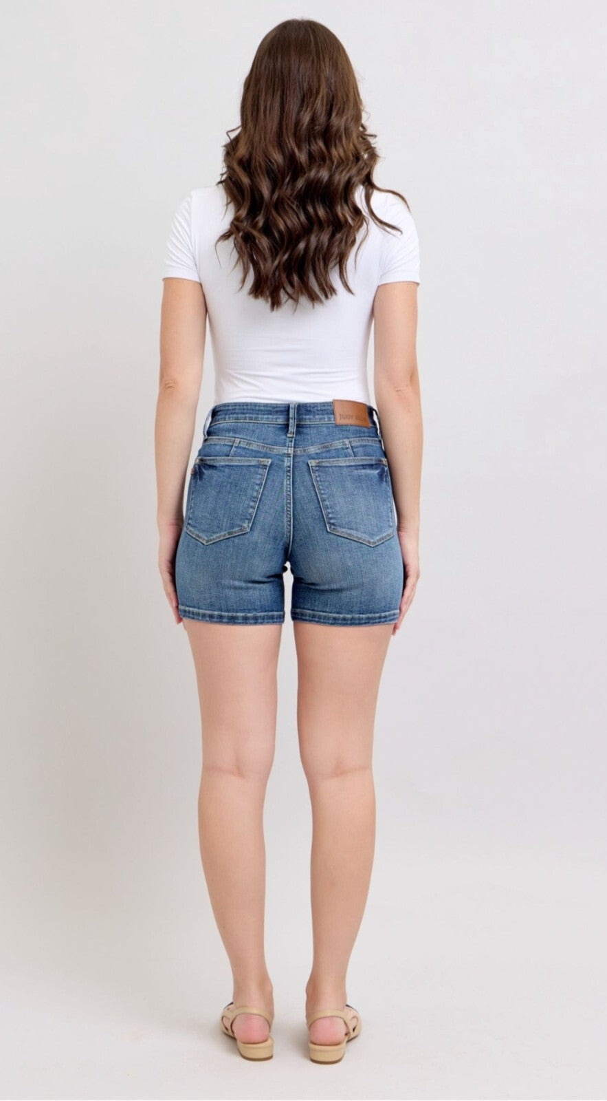Judy Blue Mid-Rise W/ Tummy Control Mid Length  Shorts