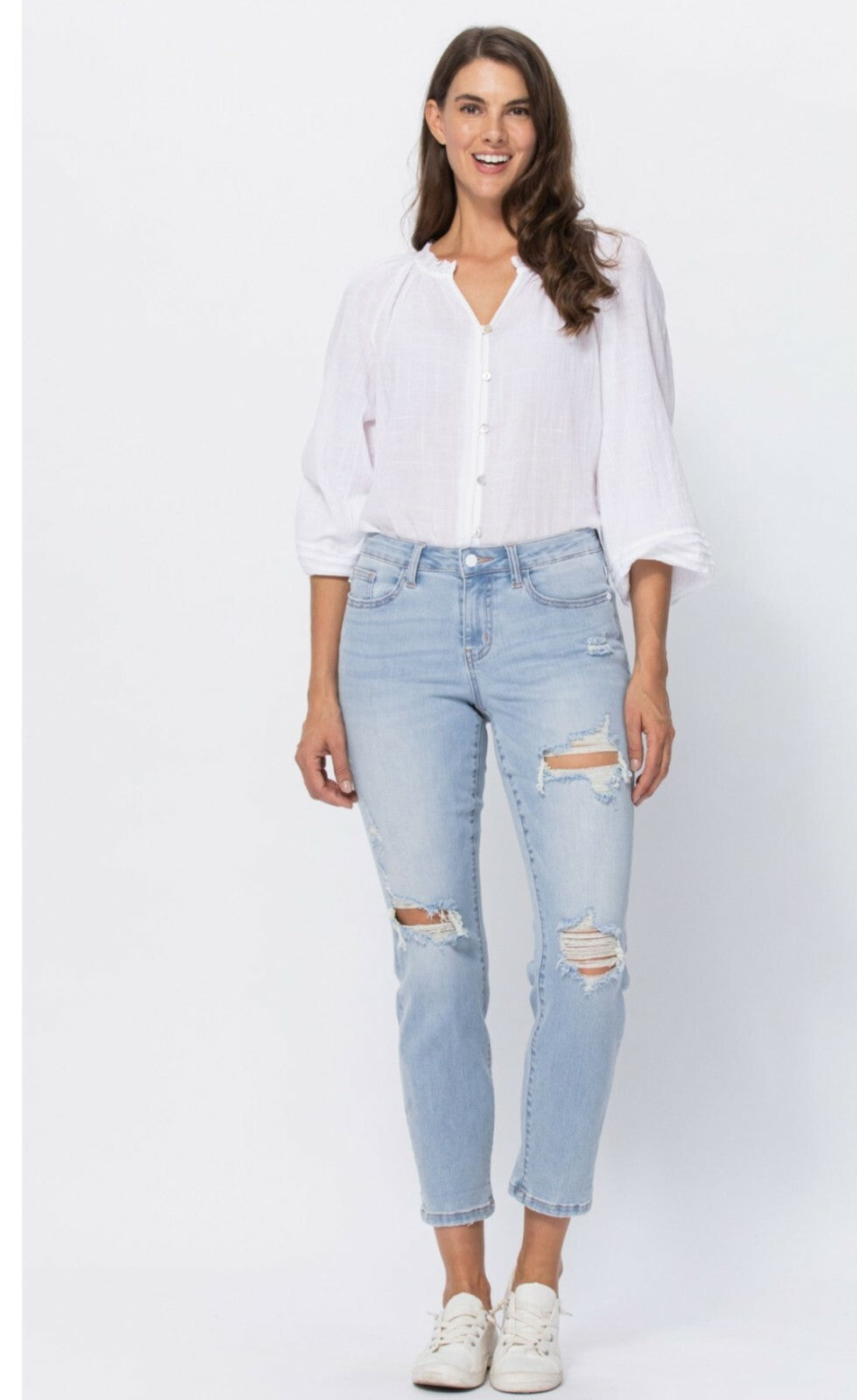 Judy Blue Super Light Destroyed Boyfriend Jeans