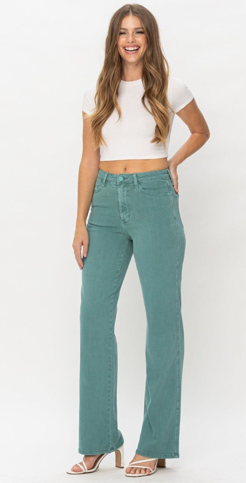 Judy Blue Sea Green High-Rise Straight Fit Jeans