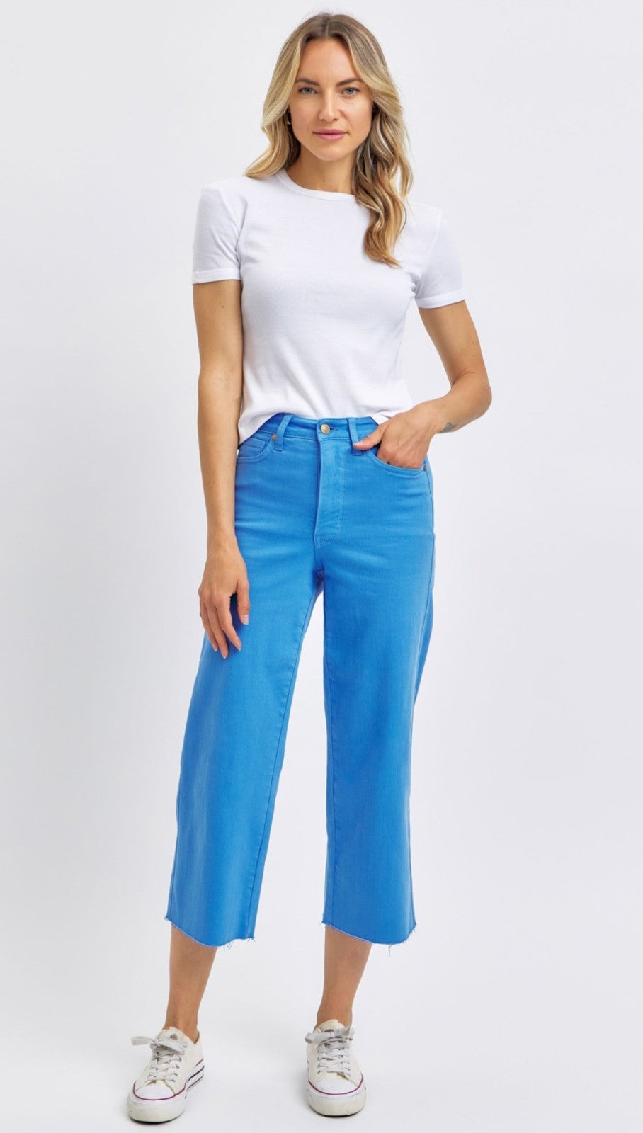 Judy Blue High-Rise W/Tummy Control Sky Blue Wide Leg Crop Jeans